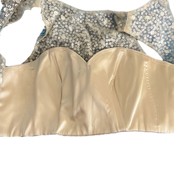 TWO PIECE Mesh Rhinestone Crop Top Prom Dress Full Skirt Blue Sz 12 - Picture 15 of 16